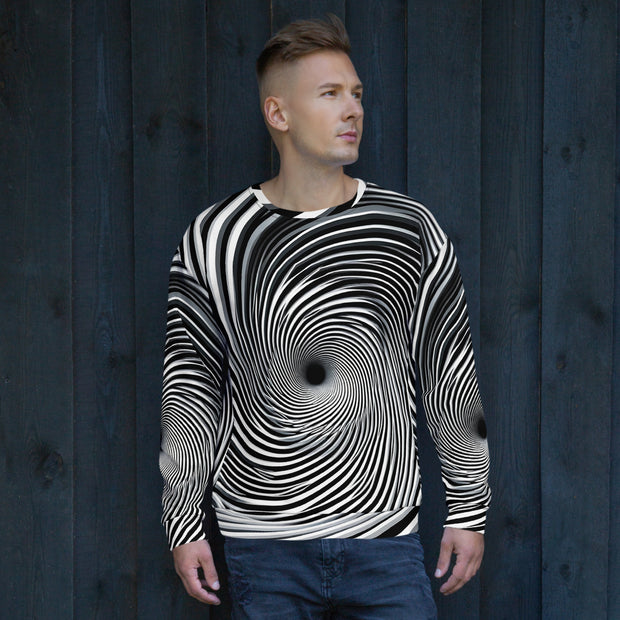 Hypnotic Swirl: Black and White Illusion Sweater